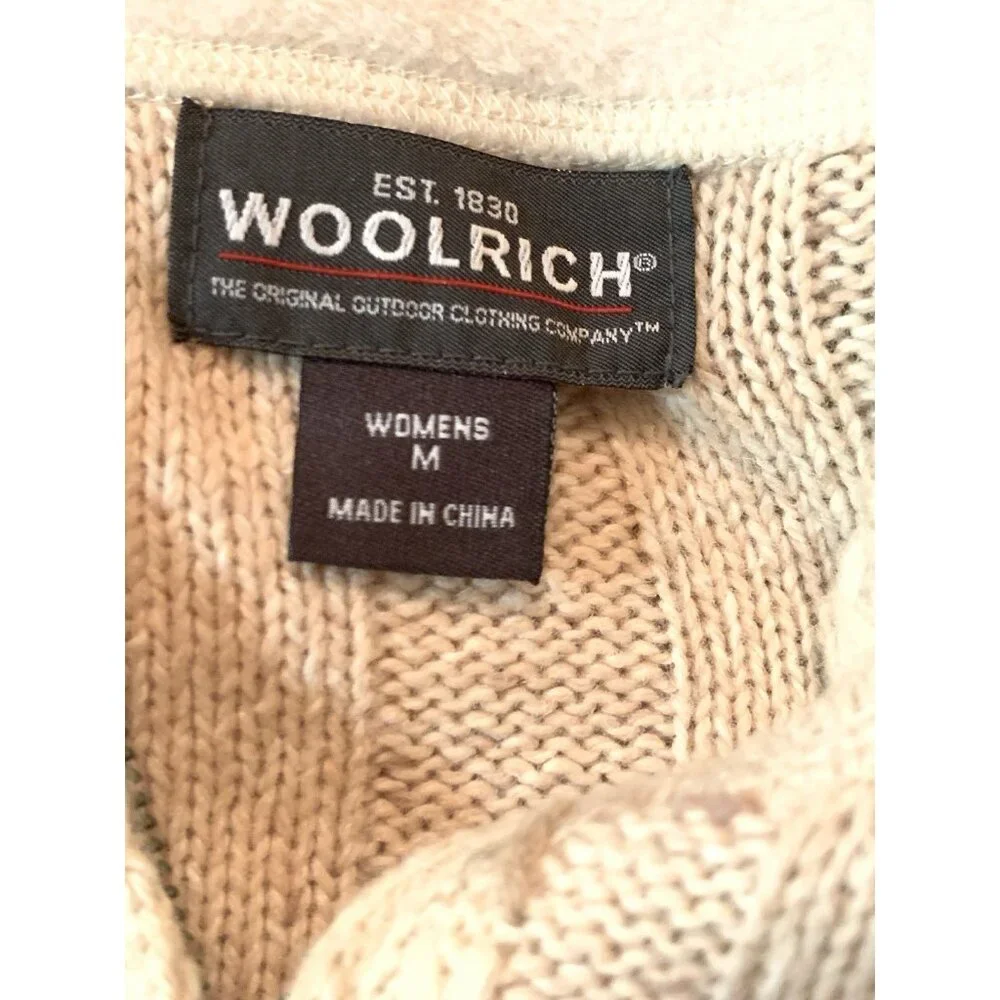 Woolrich Cross Stitch Wool Ramie Sweater Size M Ecru 1/4 Zip Boho Cottagecore